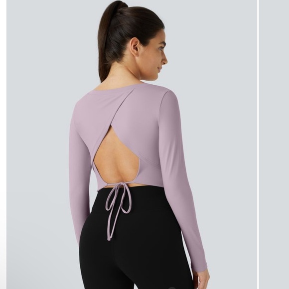 HALARA Tops - Halara Long Sleeve Backless Cut Out Tie Back Cropped Barre Ballet Dance top XS